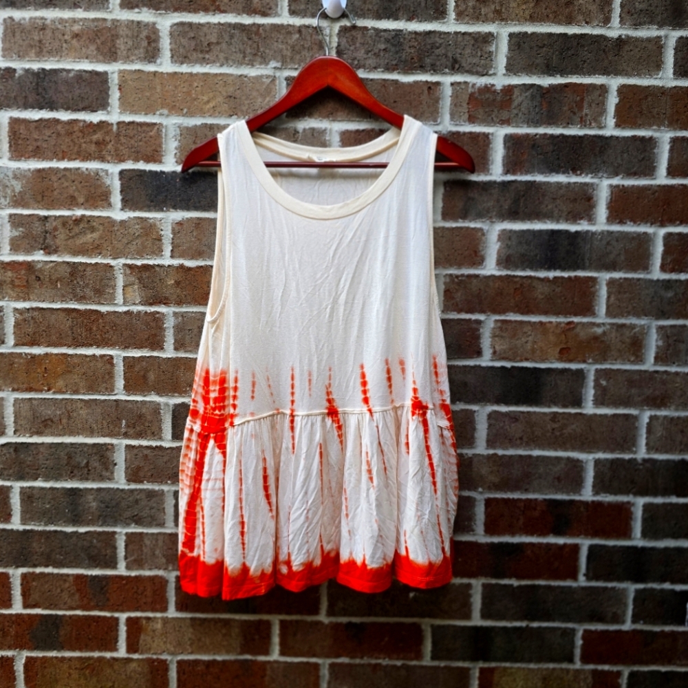 Entro White and Orange Sleeveless Tiered Tank Top